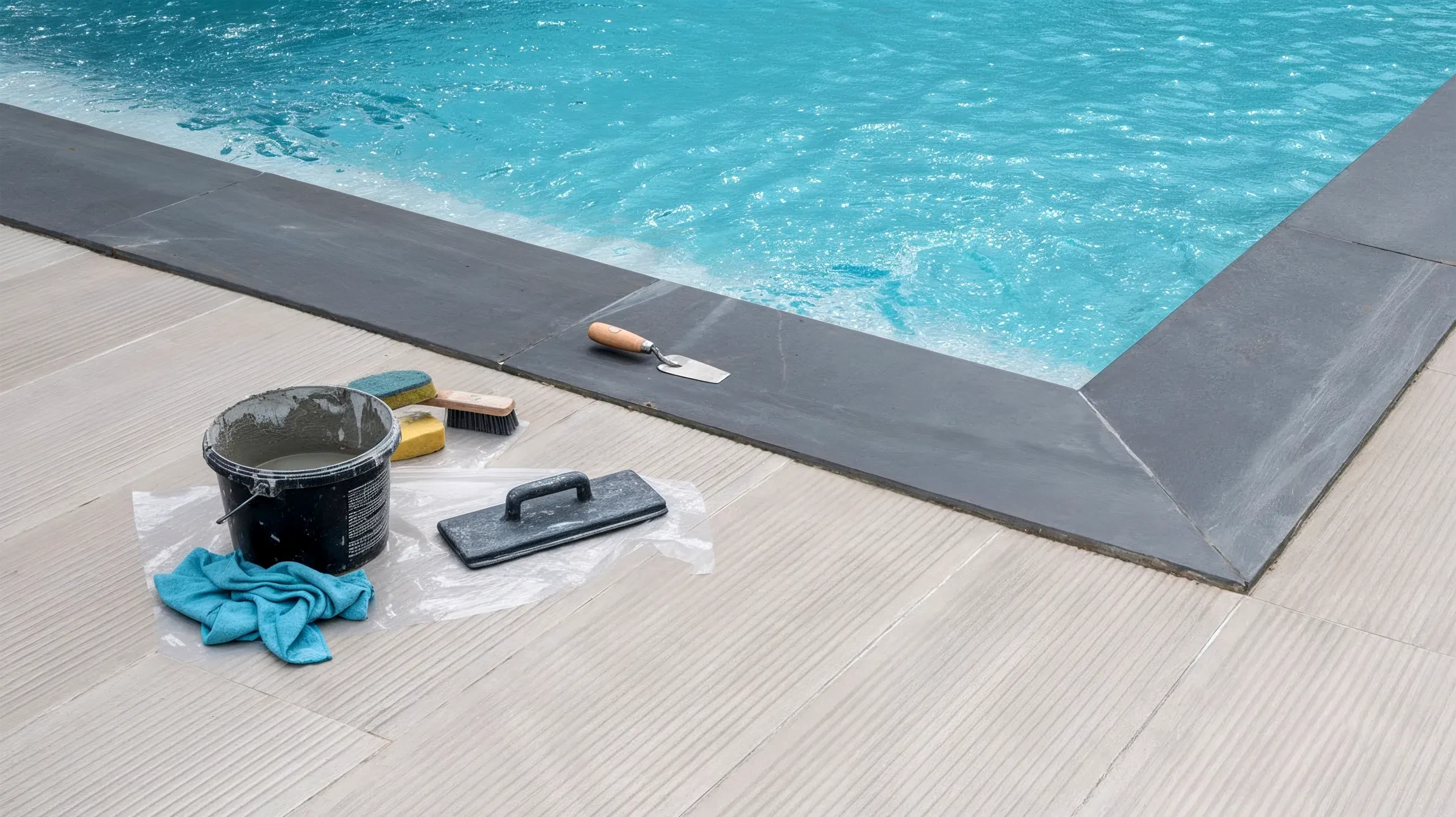 Piscine intérieure moderne avec vue panoramique sur lac et montagnes